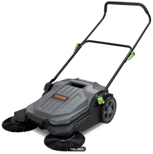 Walk-behind Hand Push Floor Sweeper, 25.6" Sweeping Width Floor Sweeper Manual Non-Electric, 5-Gallon Waste Container, Angle & Height Adjustable Folding Handle for Walkway, Yard, Garage, Patio