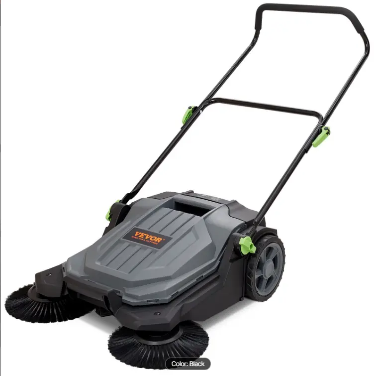 Walk-behind Hand Push Floor Sweeper, 25.6" Sweeping Width Floor Sweeper Manual Non-Electric, 5-Gallon Waste Container, Angle & Height Adjustable Folding Handle for Walkway, Yard, Garage, Patio