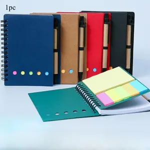 Spiral Notebook Journal with Pen Holder, 1 Count Pocket Notebook with Sticky Note & Colorful Index Label, Durable Paper Cover Notebook, Portable Notebook for Office & School