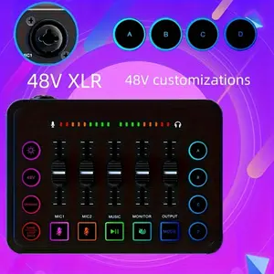 Game Mixer, Streaming Mixer with XLR Microphone Interface, RGB PC Mixer, Volume Knobs, 48v Phantom Power, Podcast Recording Gaming Voice, Live Audio Mixer