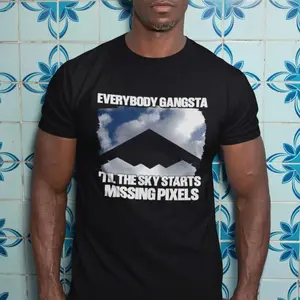 Everybody Gangsta Til the Sky Starts Missing Pixels T-Shirt, Funny Meme Graphic Tee, B-2 Spirit Inspired Shirt, Freedom Dorito Joke Top, Unisex Casual Streetwear Z