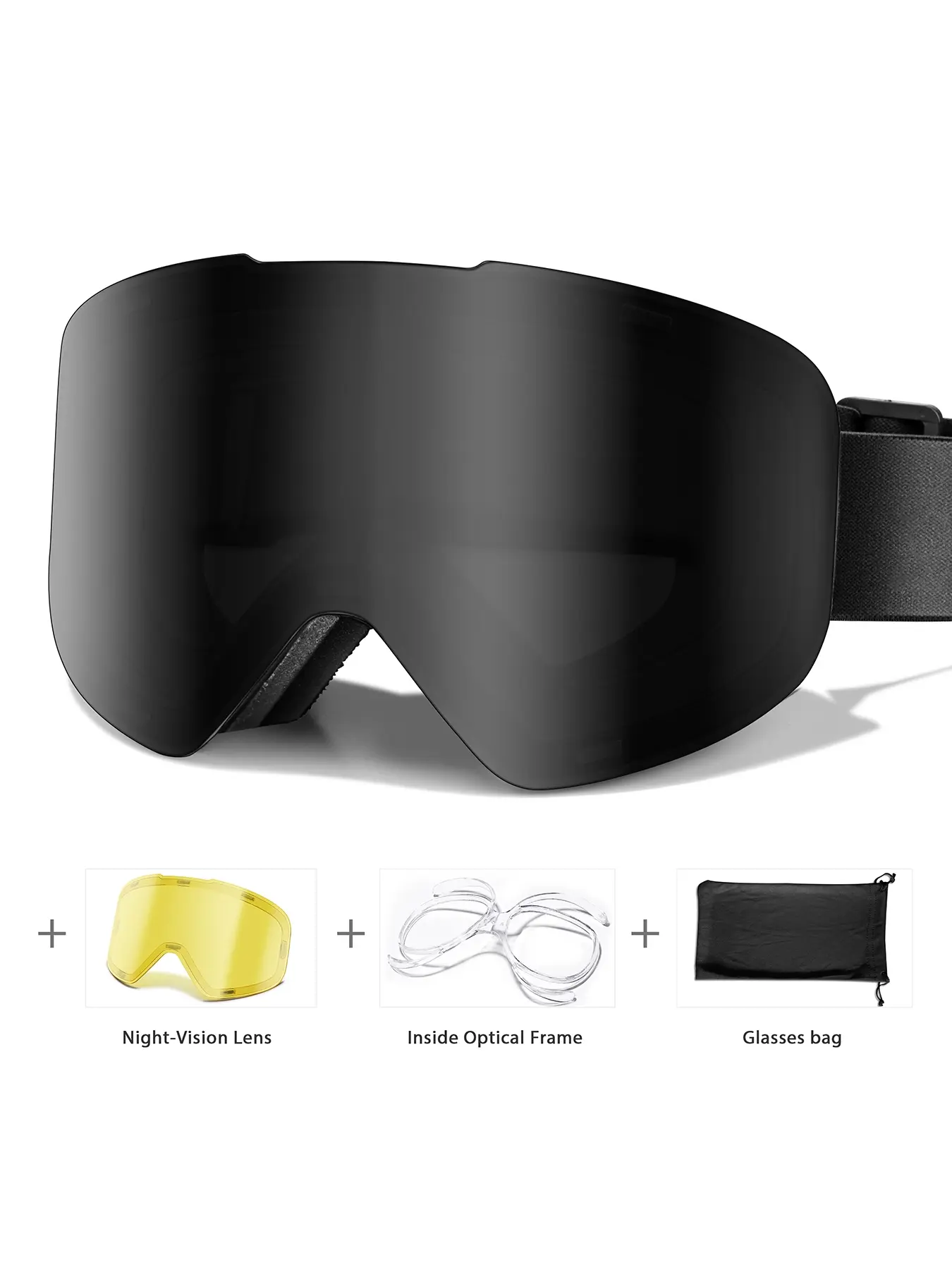 Ski Goggles with Uv400 Protection+ Night Vision Replacement Lenses, Anti-Fog, Interchangeable Magnetic Lenses, OTG-Friendly, Winter Sports Gear, Skiing, Skiing Eyewear, Windproof Ski Goggles