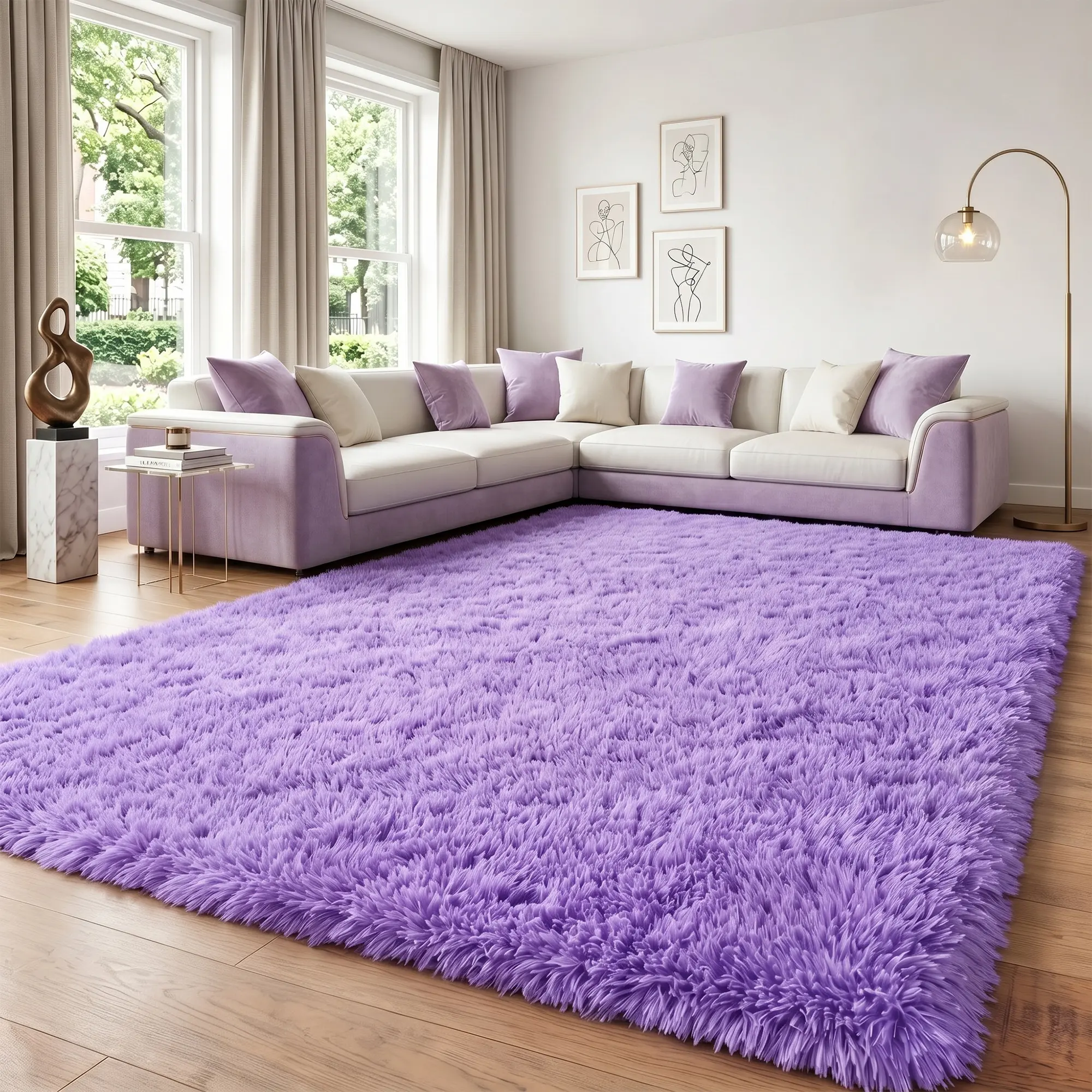 COLLA Purple Ultra-Soft Fluffy Plush Area Rug, Non-Slip Aesthetic Modern Home Decor Carpet for Bedroom Living Room, Rugs For Bedroom, Aesthetic Rugs
