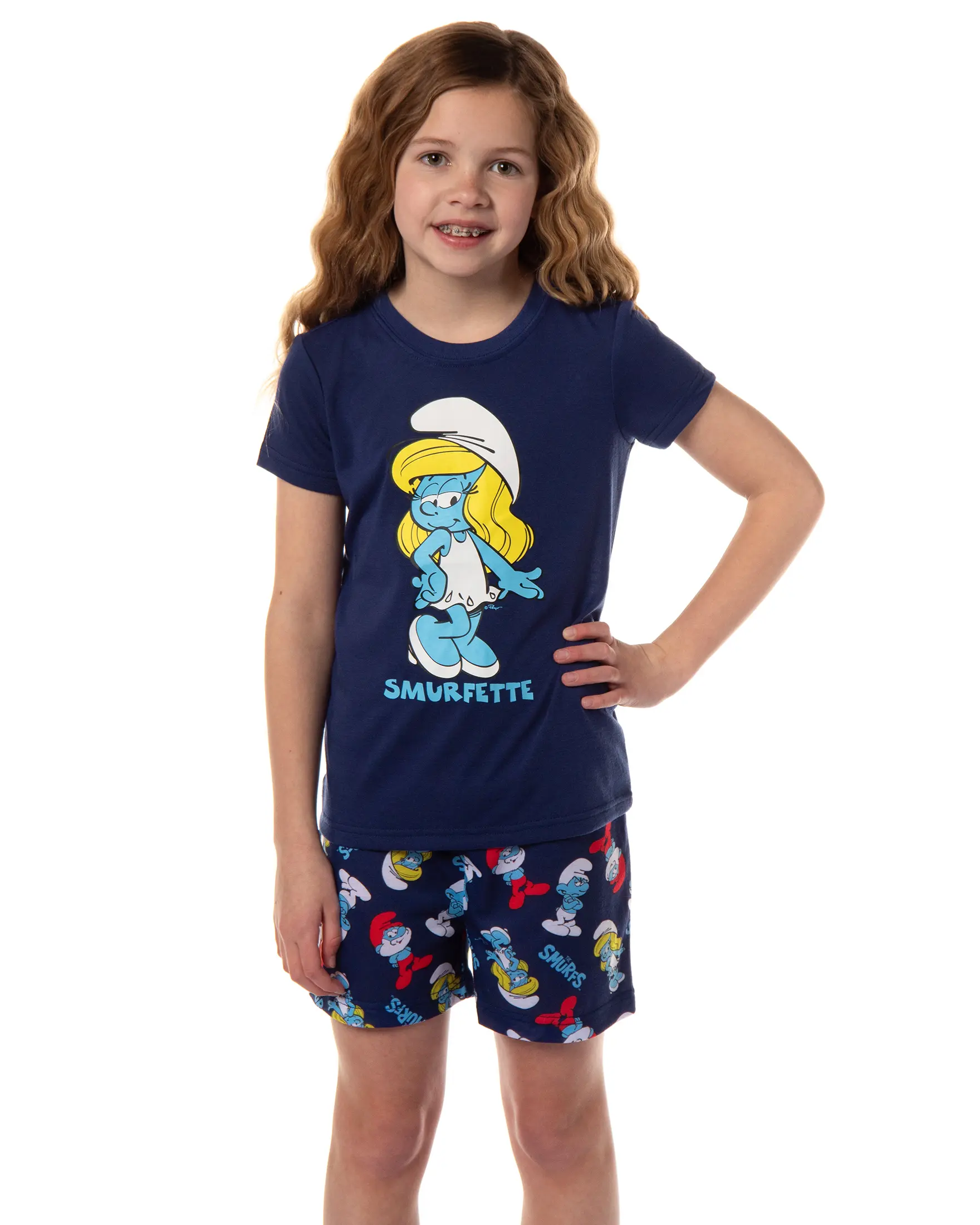 The Smurfs Girls' Smurfette Pose Kid's Sleep Pajama Set Shorts with Short Sleeve Shirt