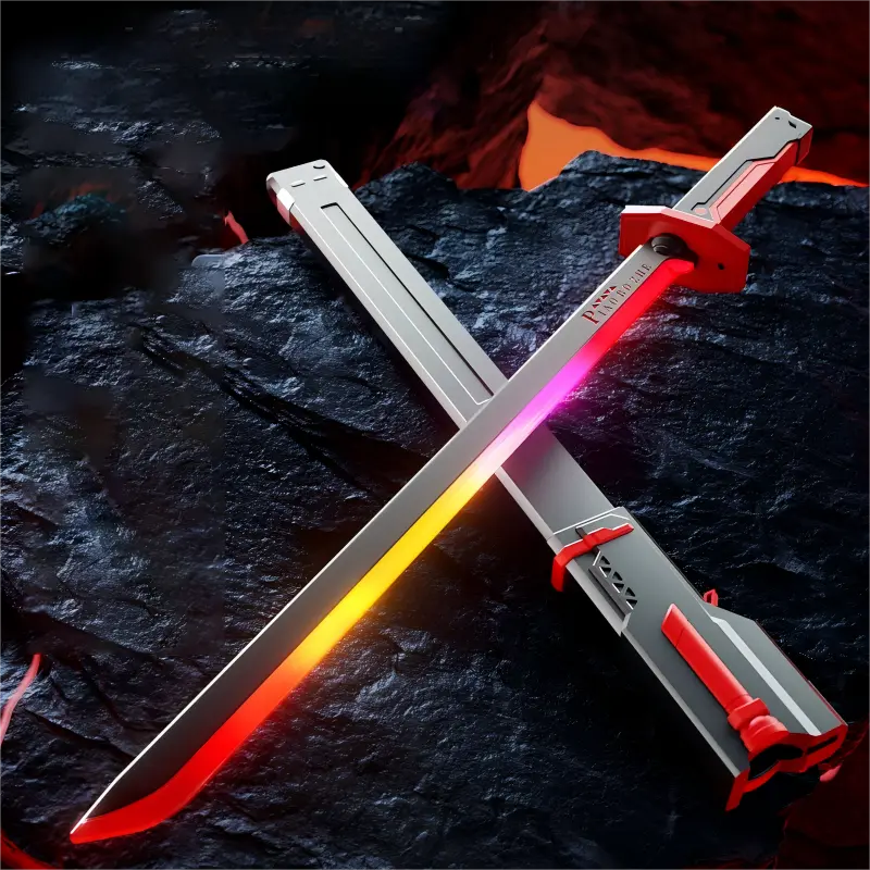 Interstellar Lightsaber Samurai Sword with Spark & Fog Effect, 8-Color LED Modes & Sound, 31.5" Type-C Rechargeable Sword for Cosplay Christmas Gifts