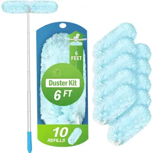 6 ft Extendable Dusters for Cleaning Compatible with , Super Long Handle Dusting Wand Kit with 10 Refills, 360  Heavy Duty Microfibers Dust Removing Tool for Ceiling Fan Wall