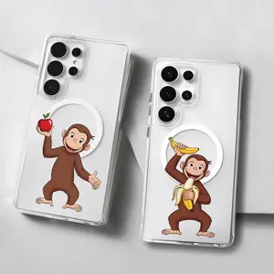 Magnetic Curious George phone Case for Samsung S26/S25/S24/S23/S22/S21/S20/S10/NOTE20/NOTE10/NOTE9/PLUS/ULTRA/FE/A57/A56/A55/A54/A37/A36/A35/A34/A26/A25/A24/A23/A17/A16/A15/A14/A07/A06/A05,with MagSafe,Cute monkey Transparent Shockproof Protective Cover