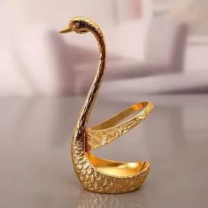 Coffee Dessert Spoon Set Durable Metal Swan Design Decorative Holder with 6 Spoons Ice Cream Teaspoons Coffee Dessert Utensils