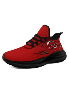 Men's Red 49 Inspired Tribal Flames | Breathable Lightweight Trainers | PLUS SIZE | Game Day Sneakers | Sports Shoes