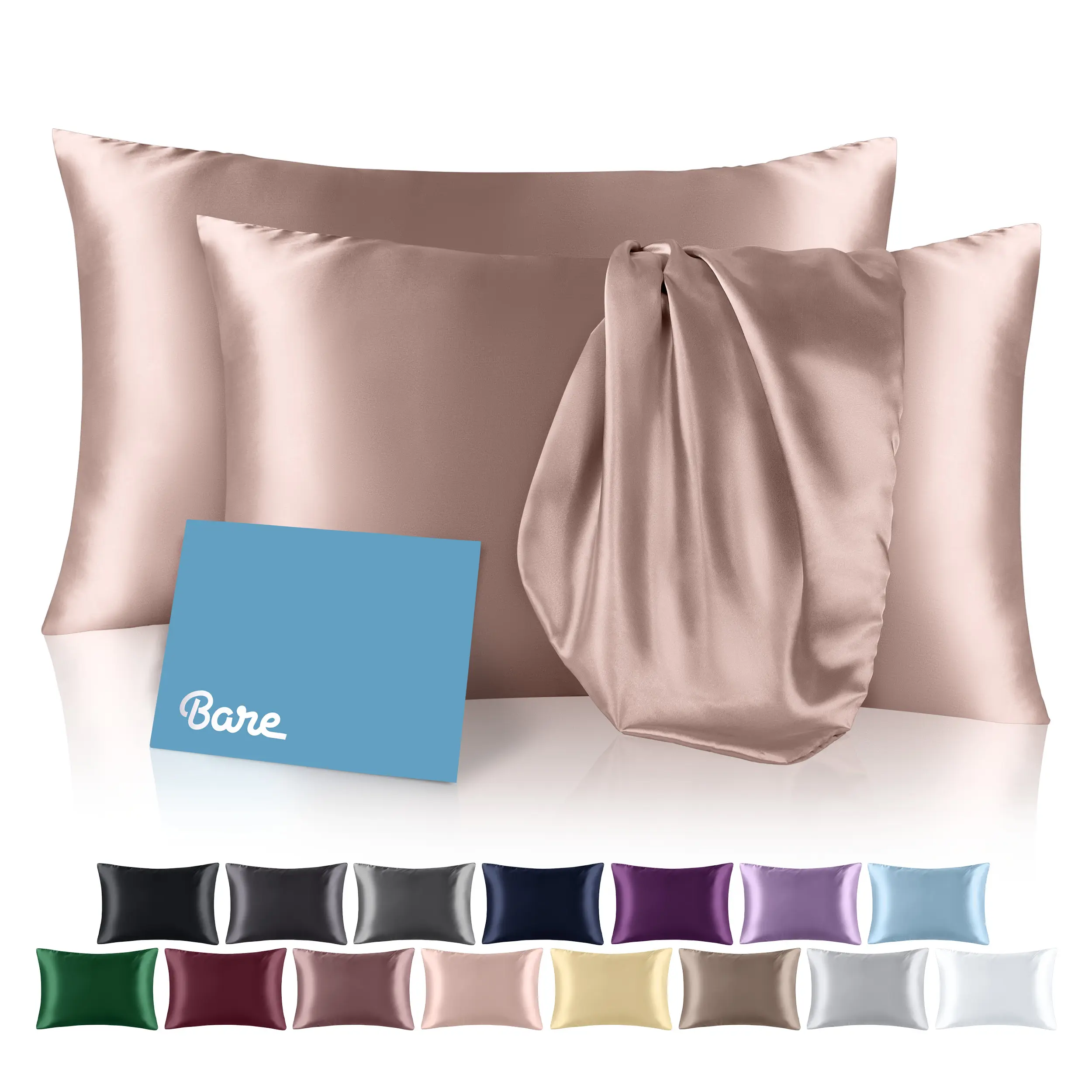 Bare Home 2-Piece Satin Pillowcase Set with Zipper Closure, Pink Bed Sheets, Two Piece Bare Home 2-Piece Satin Pillowcase Set with Zipper Closure, Pink Bed Sheets, Two Piece