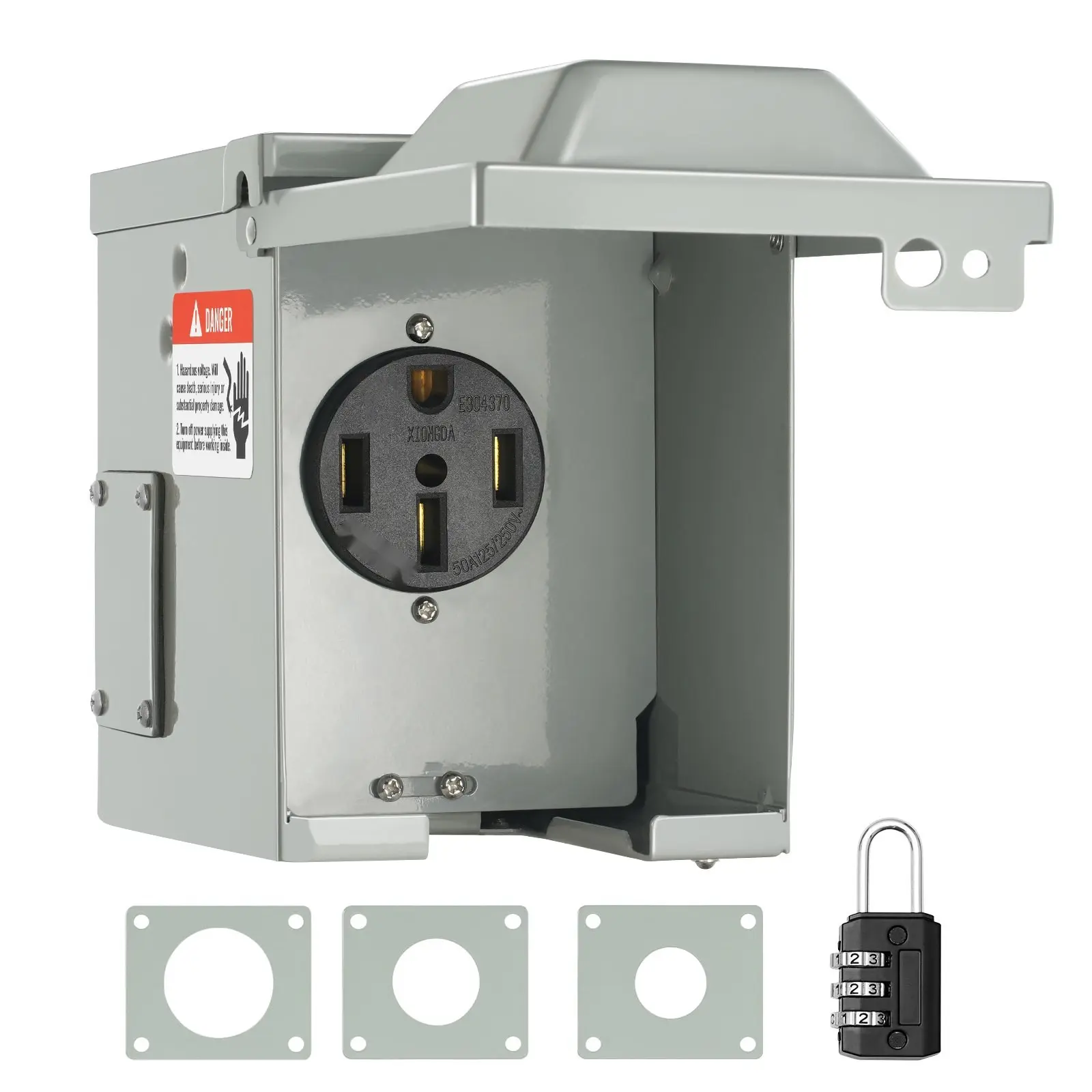 50 Amp RV Power Outlet Box, Enclosed Lockable Outdoor Receptacle, 125/250 Volt NEMA 14-50R Weatherproof Electrical Panel for RV Camper Trailer Motorhome, UL Listed, Durable Outdoor Electrical Box