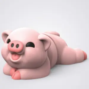 3D Printed Flexi Sleeping Pig Toy | Articulated Desk Pet, Fidget Keychain