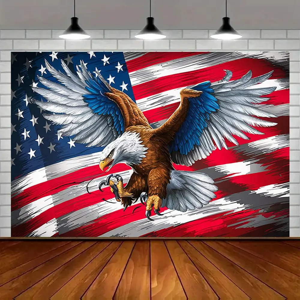 1pc Polyester 2D Flat Eagle American Flag Party Banner - Patriotic Wall Decor with Majestic Eagle, Vibrant Design, Ideal for Birthday Event Photo Backdrops, Home Supplies Ornaments