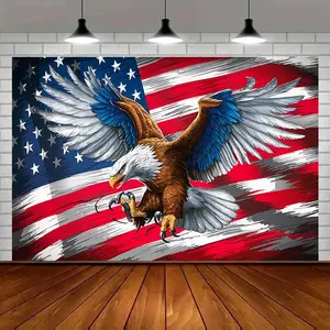 1pc Polyester 2D Flat Eagle American Flag Party Banner - Patriotic Wall Decor with Majestic Eagle, Vibrant Design, Ideal for Birthday Event Photo Backdrops, Home Supplies Ornaments