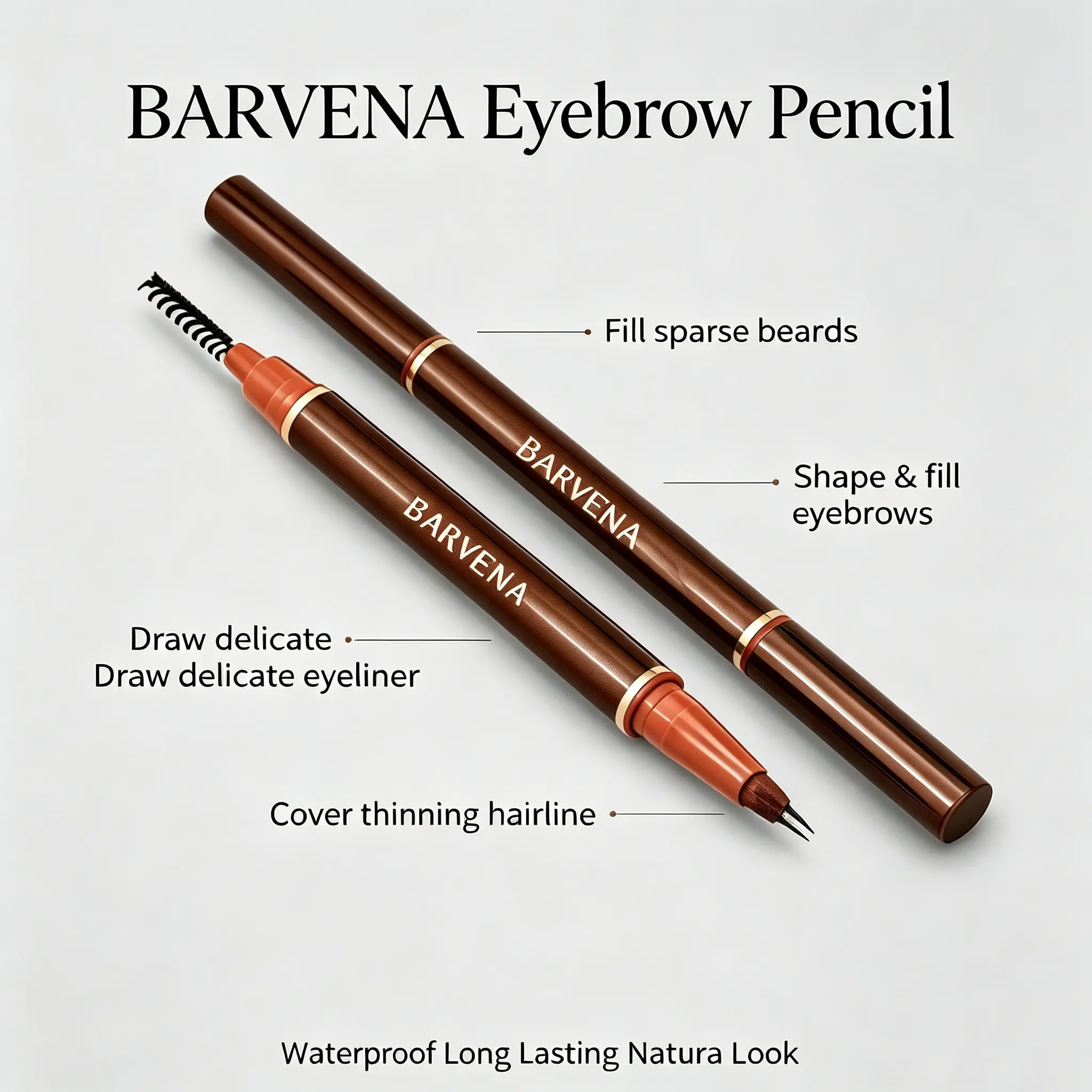【BARVENA】2-Tip UltraFine Filler Pen, Water Resistant Long Lasting smudge-proof hair-like stroke waterproof Natural brown Easy-Use Tool for Beards, Thin wild micro-fork Brow Makeup & woman Summervibes Grooming Needs hairlike soft products eyebrow