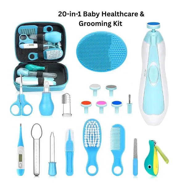 20-in-1 Baby Healthcare & Grooming Kit – Newborn Baby Essentials, Baby Safety Care Kit with Thermometer, Nail Clippers & Brush, Portable Baby Grooming Set