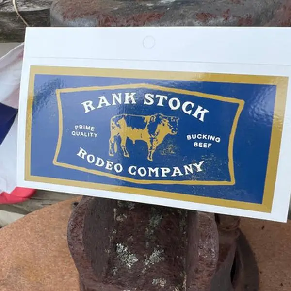 Hooey Rank Stock Rodeo Company 4x2 Blue / Mustard / White Rectangle Sticker