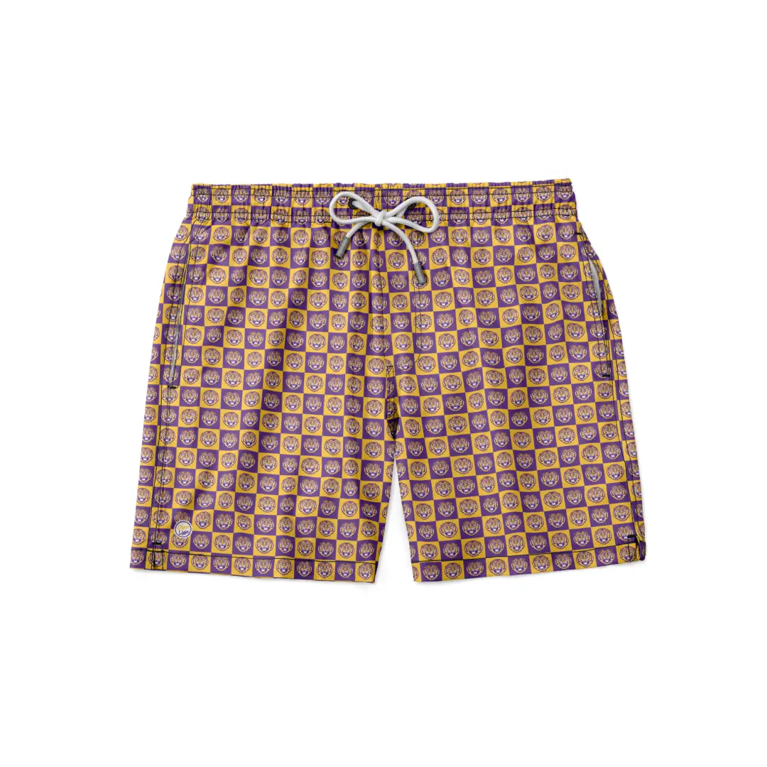 LSuU Tigers Men's Logo Block Drawstring Graphic Casual Short Trunks - Stylish, Casual-Fit Menswear Underwear, Graphic Casual Shorts