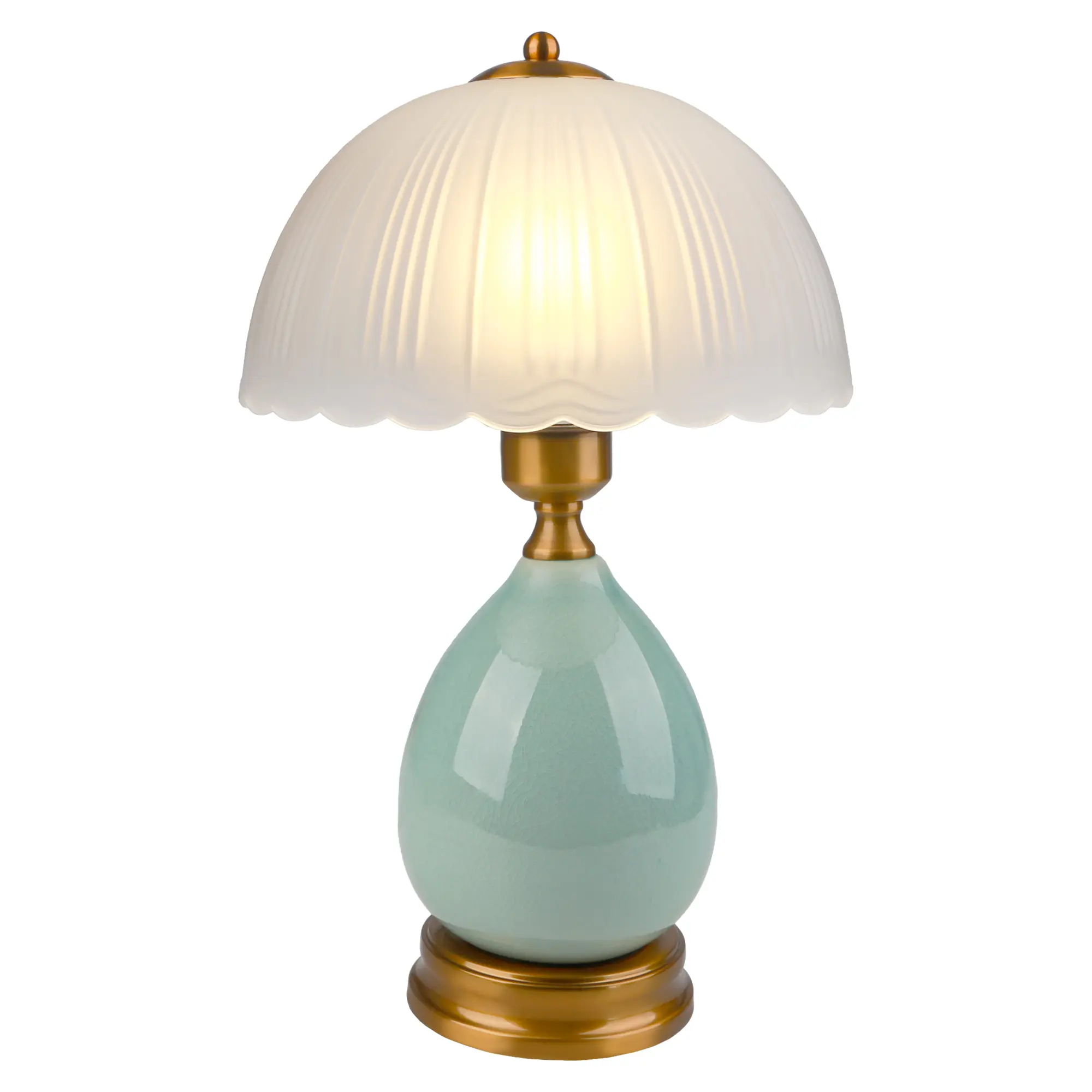Table Lamps Ceramic Retro Lamp for Living Room,16.73" Modern Bedside Nightstand Traditional Lamps, Classic Chinoiserie Green Glass Lamp for Home (French Country) Home Decoration Lamp