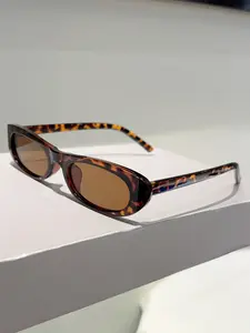 Luxury Oval Frame Fashion Sunglasses, Leopard Print Temple Design, Trendy Versatile Retro Style, Stylish Eyewear for All Seasons