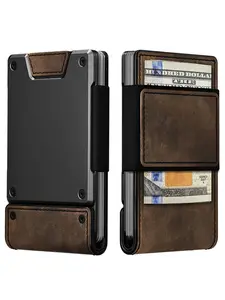 Ultra-Thin Luxury Genuine Leather Drawstring Wallet Men Wallet RFID Blocking Card Holder with Open Closure Business Money Clip Short Fashion Large Capacity Leather Wallet for Men Metal Wallet Rfid Wallets Credit Card Holder