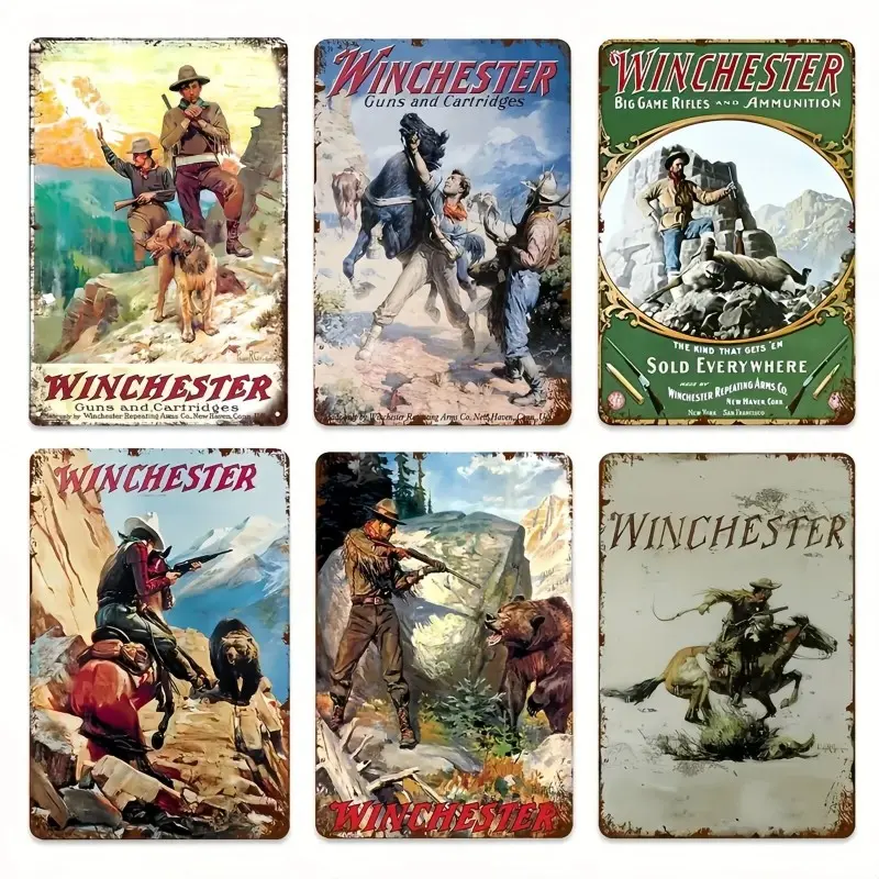 Vintage Winchester Metal Sign, Decorative Sign, Retro Western Wall Decor, Perfect for Man Cave, Garage Signs, Cabin, Durable & Stylish Design, Home Decor
