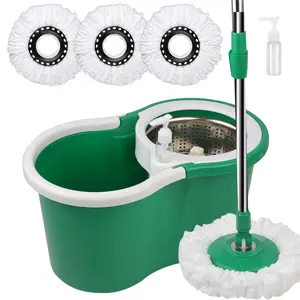 Spin Mop and Bucket Wringer Set with 3 Microfiber Mop Refills Wet and Dry Suitable for Office and Home Use Cleaning Stainless Cleaning Stainless Steel