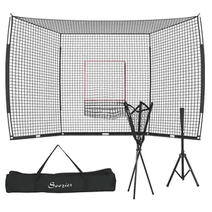 Soozier Softball and Baseball Net with Strike Zone, Tee, Caddy, and Portable Carry Bag for Pitching and Hitting Training