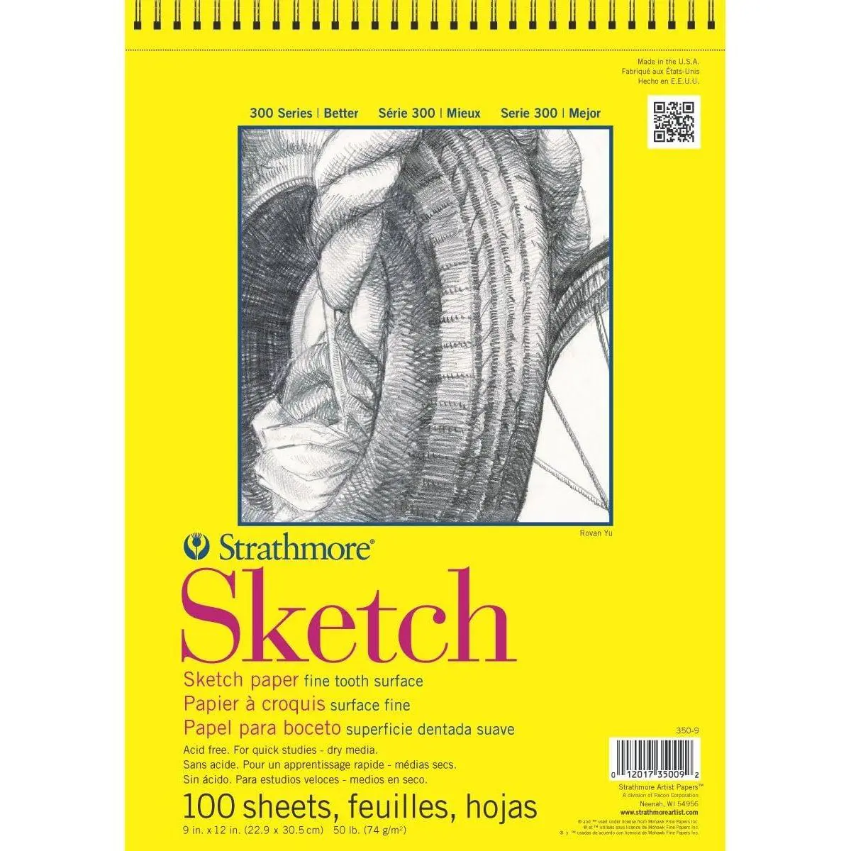 300 Series Wire Bound Sketch Pad, 50 lb. Paper, 9 X 12 inches, 100 Sheets (350-9)