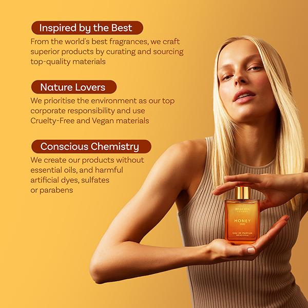 Bella Vita Luxury's Honey Oud | Eau de Parfum 100ml (3.4 fl.oz.) | Patchouli, Vanilla, Bergamot | Floral & Spicy | Made with Clean & Vegan Essentials Oils | Cruelty Free Fragrance Perfume
