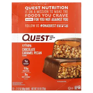Quest Nutrition Hero Protein Bar, Crispy Chocolate Caramel Pecan, 12 Bars, 2.12 oz (60 g) Each