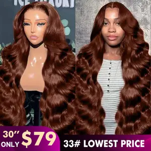 【LALULA】32 Inch Reddish Brown Lace Front Wigs Human Hair 13x6 HD Transparent Body Wave Lace Front Wigs Human Hair Pre Plucked Reddish Brown Wig Auburn Glueless Colored Frontal Wigs Human Hair