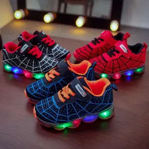 Light-Up Sneakers - Breathable Mesh Sneakers for Boys & Girls, Non-Slip Running & Walking Trainers with Glow-in-the-Dark Design, Black/White, Red/Black, Blue/Black Patterns