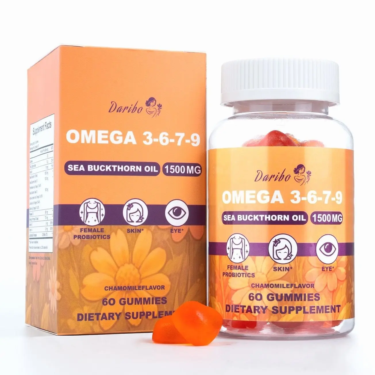 Omega-7 Sea Buckthorn Oil Gummies, Omega 3 6 7 9 Supplement for Women, Flaxseed Oil, Vitamins E, A & Probiotics