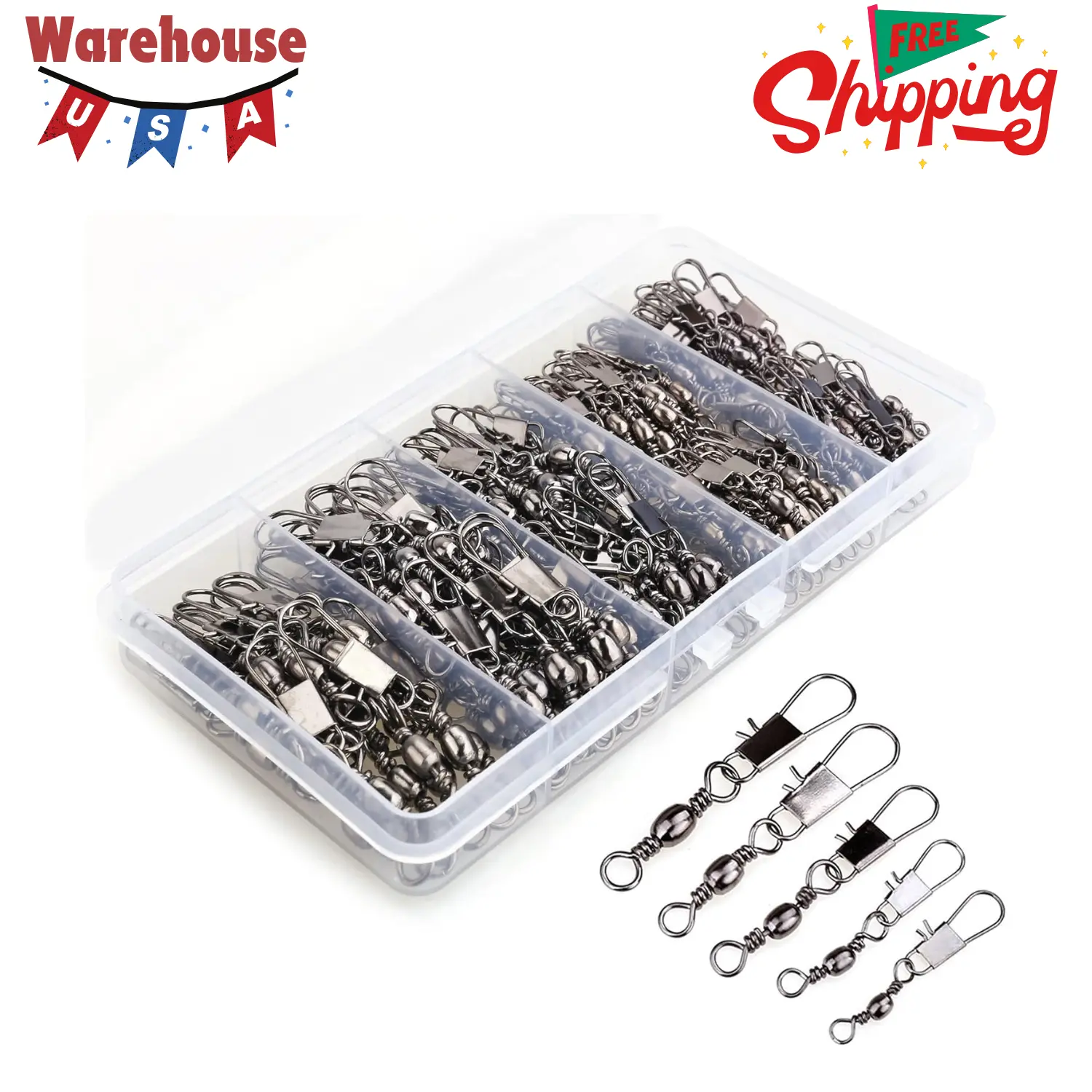 200PCS Barrel Snap Swivel Fishing Accessories
