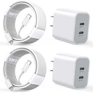 2Pack PD Dual USB C Charger Block Fast Charging Wall Charger Plug with 10FT Long Rapid Type C - Lightning Cable Charger for iPhone 14/13/12/11 Pro/XS/XR/SE iPad