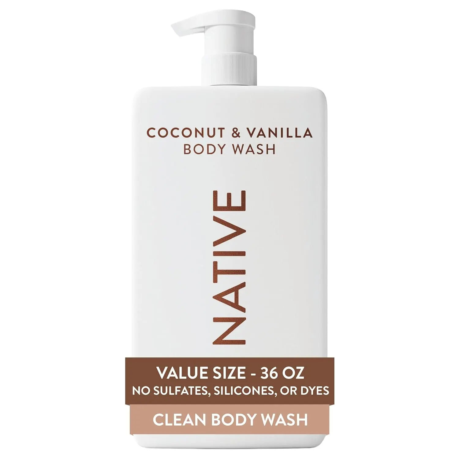 Native Body Wash for Women & Men, Coconut & Vanilla, 36 oz Pump Bottle, Sulfate-Free & Gentle