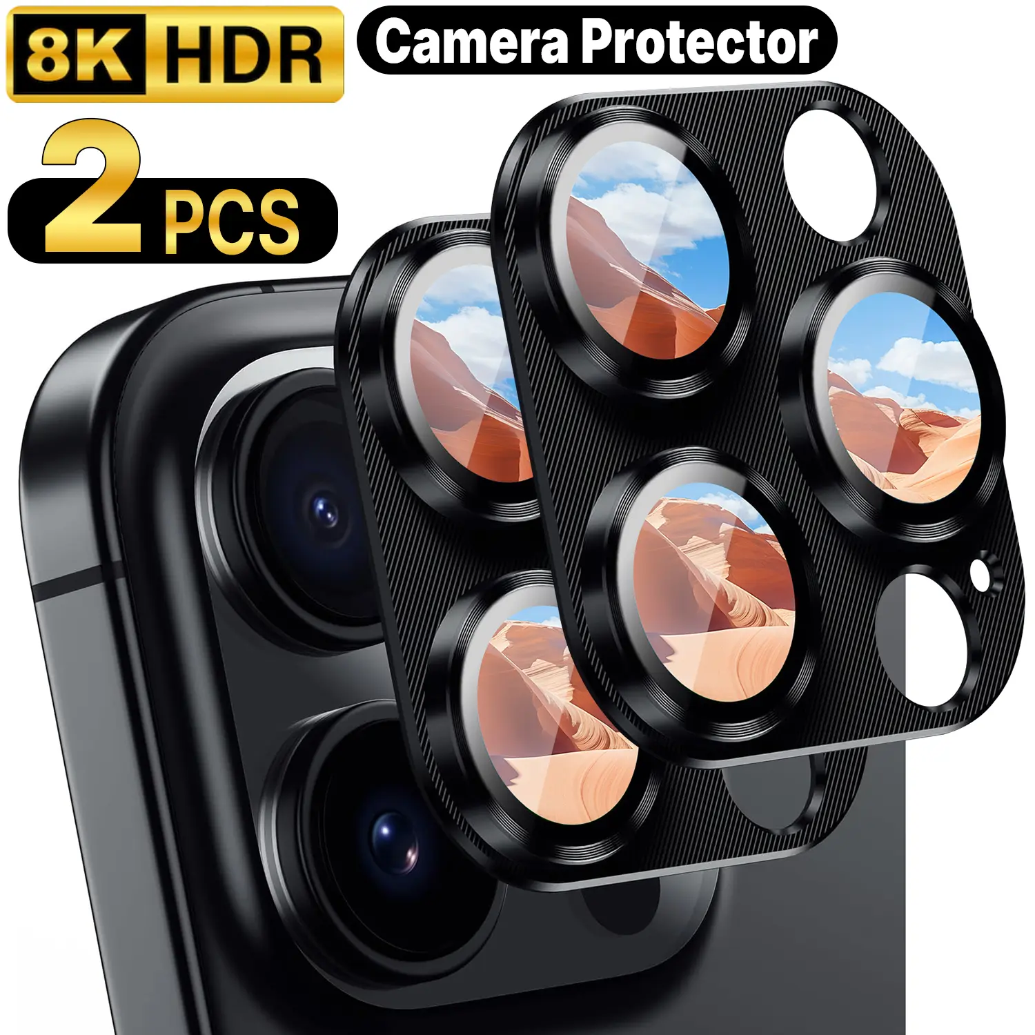 2 Pack for iPhone 16 Pro Max/ iPhone 16 Pro/ iPhone 16/ iPhone 16 Plus Camera Lens Protector, Anti Scratch, HD Tempered Glass, Aluminum Alloy
