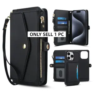 for iPhone 16e/ 16/ 15/ 14 Pro Max Wallet Case for Women, Support Wireless Charging with RFID Blocking Card Holder, Wallet Detachable Magnetic Phone Case Cover Protector Crossbody Strap, Phone Accessory, Accessories, Smartphone