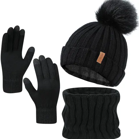 The latest fall and winter goodies for 2026,Winter Beanie Hat Scarf Gloves, Warm Fleece Knit Winter Hats Touch Screen Gloves Neck Scarf Set Winter Gifts for Women,sohochic