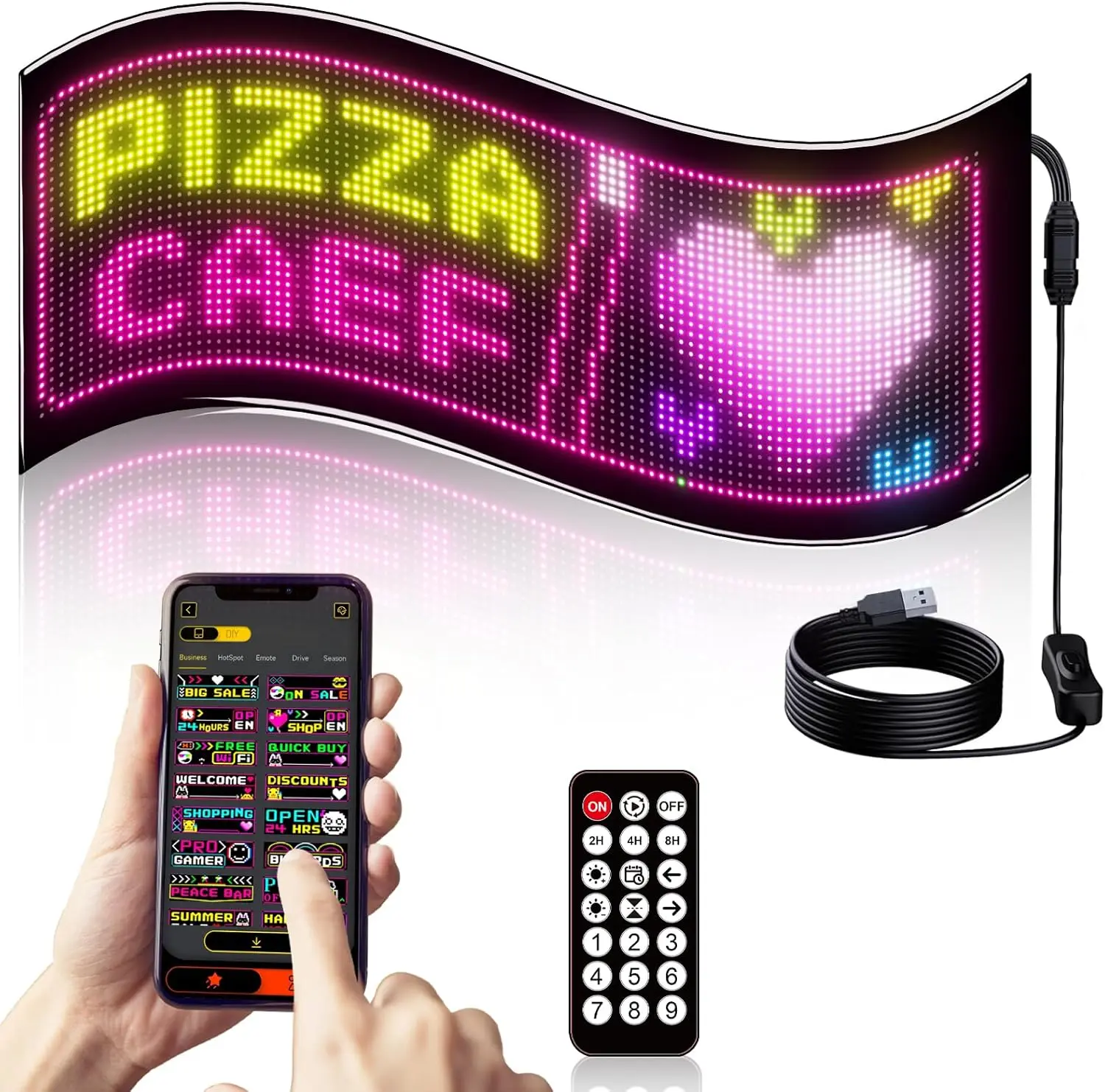 Howdot Double Row Programmable LED Sign with Remote APP Control Custom Text Message Pattern for Car Store Hotel Windshield