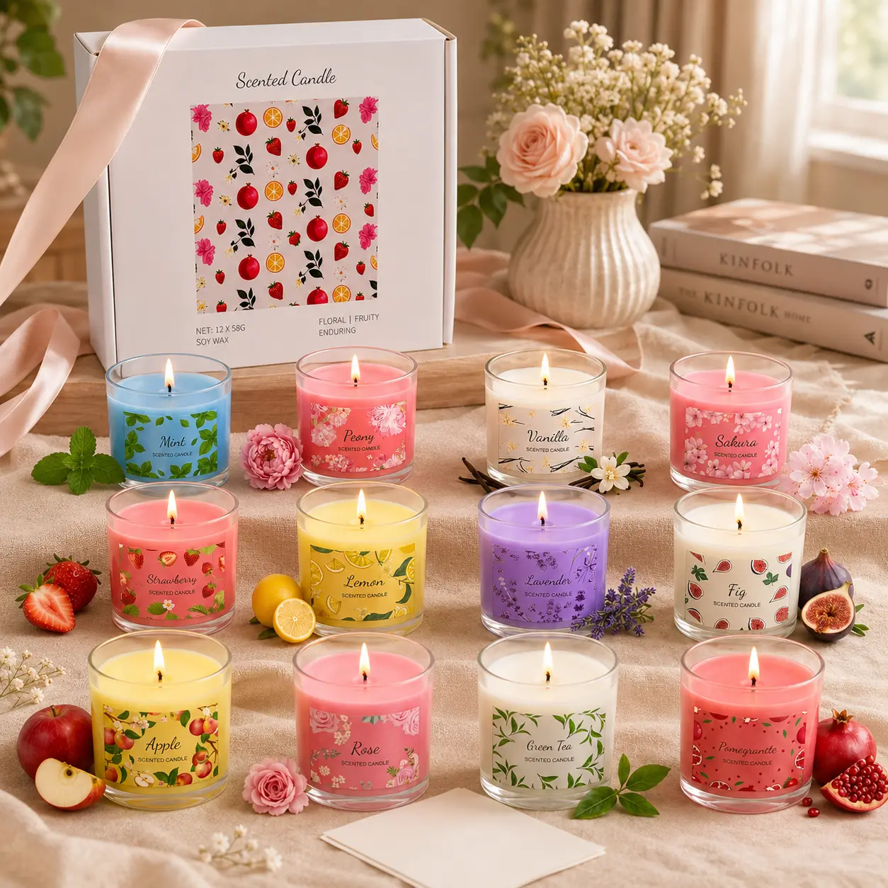 12-Piece Highly Scented Vanilla Lavender Floral Scented Candle Set - 2.5oz Round Wax Core - Unique Mini Gifts for Women, Thanksgiving - Room Decor, Living Room Decor for Autumn, Christmas - Candle Warmer Lamp Compatible