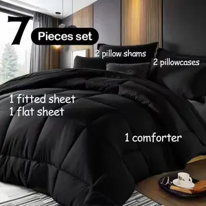 Luxury Checkered Comforter Set 5/7pcs - All-in-One Soft Bedding Set (Queen/King)