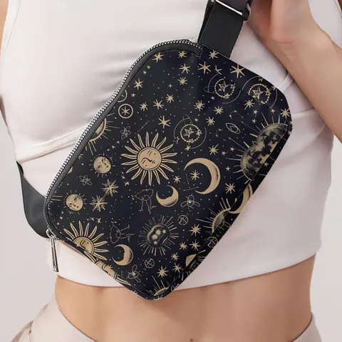 Cute Fashionable Star & Sun Pattern Fanny Pack, Waterproof Waist Bag, Casual Versatile Zipper Chest Bag for Women, Crossbody Bum Bag, Waterproof Fanny Packs