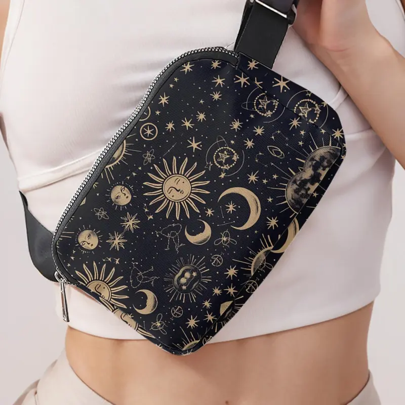 Cute Fashionable Star & Sun Pattern Fanny Pack, Waterproof Waist Bag, Casual Versatile Zipper Chest Bag for Women, Crossbody Bum Bag, Waterproof Fanny Packs