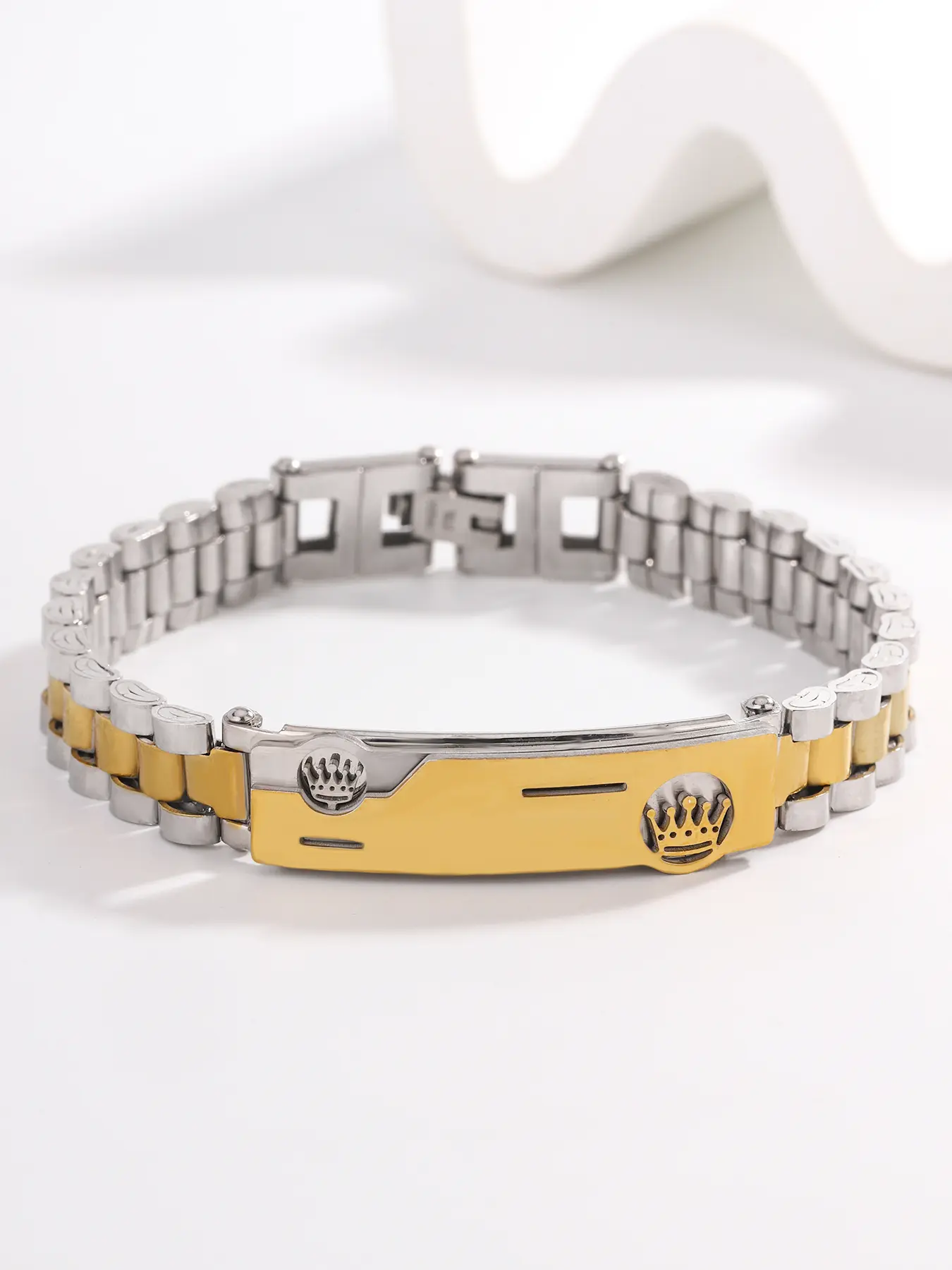 A golden double crown business style stainless steel men's bracelet is fashionable, simple, high-end, a business and leisure accessory suitable for various occasions and gift choices, High Quality Bracelet