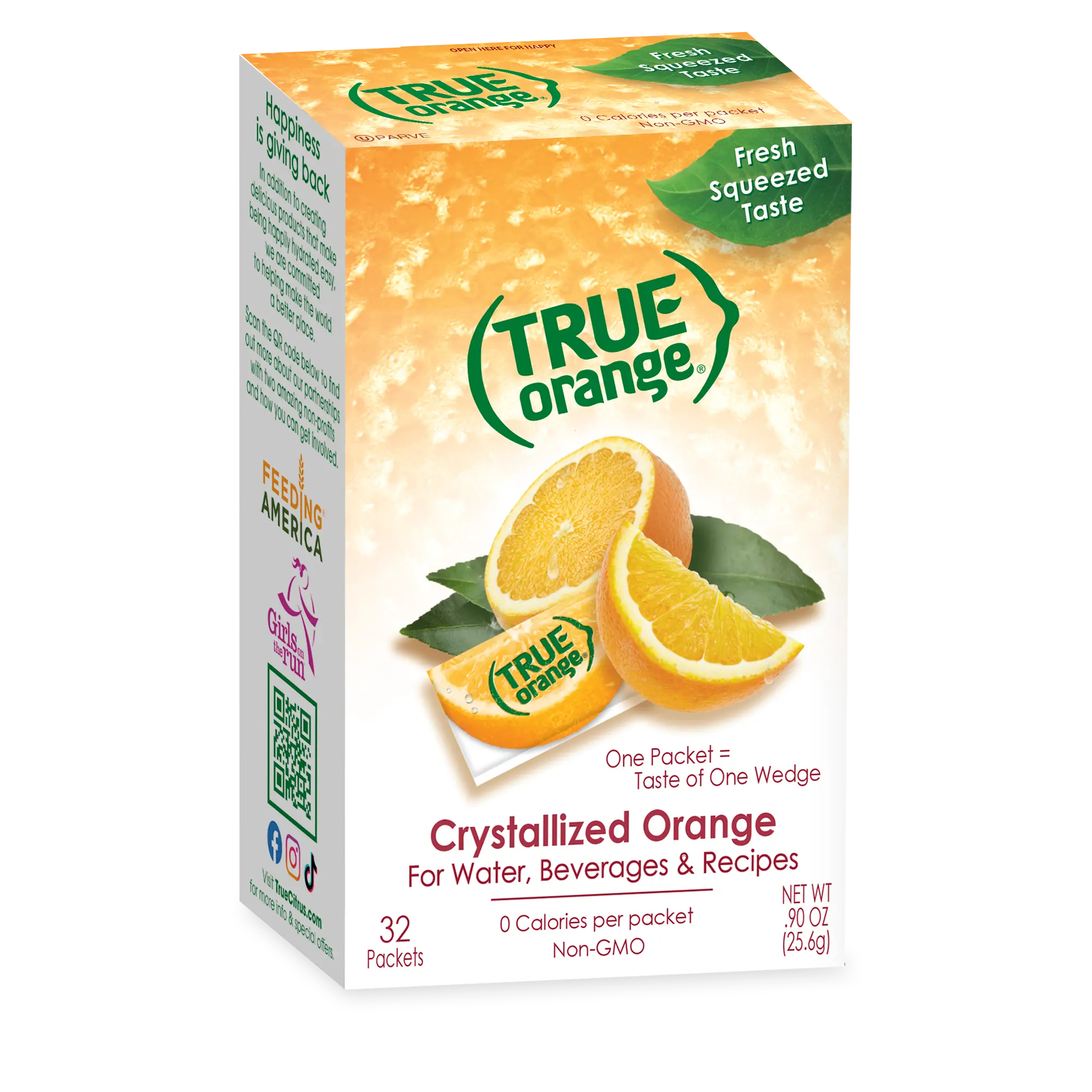 True Orange Crystallized Orange Packets | Fresh-Squeezed Taste | 0 Cal, 0 Sugar, Unsweetened | Non-GMO