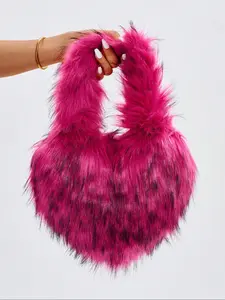 Women's Heart Shaped Plush Shoulder Bag, Fashionable Daily Crossbody Solid Fluffy Shoulder Bag for Daily Used, Casual Trendy Versatile High-quality Daily Commuting Bag