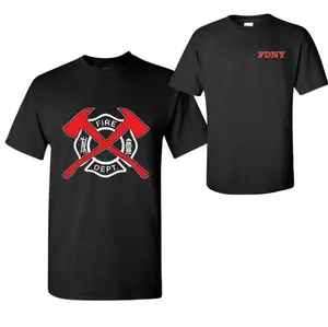 FDNY Firefighter T-Shirt, Crossed Axes Fire Dept Logo, Black Cotton Tee for Firemen, Firefighter Gift Apparel