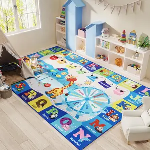 [Black Friday & Cyber Monday] Kids Rug Cute Playroom Rug with ABC Alphabet Animals Classroom Rug Educational and Fun Area Rugs for Baby Toddler Children Learning Girls Boys Bedroom Nursery Rug Washable